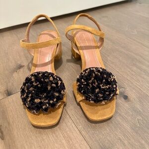 Zara Pom Pom Block Heel Size 6.5